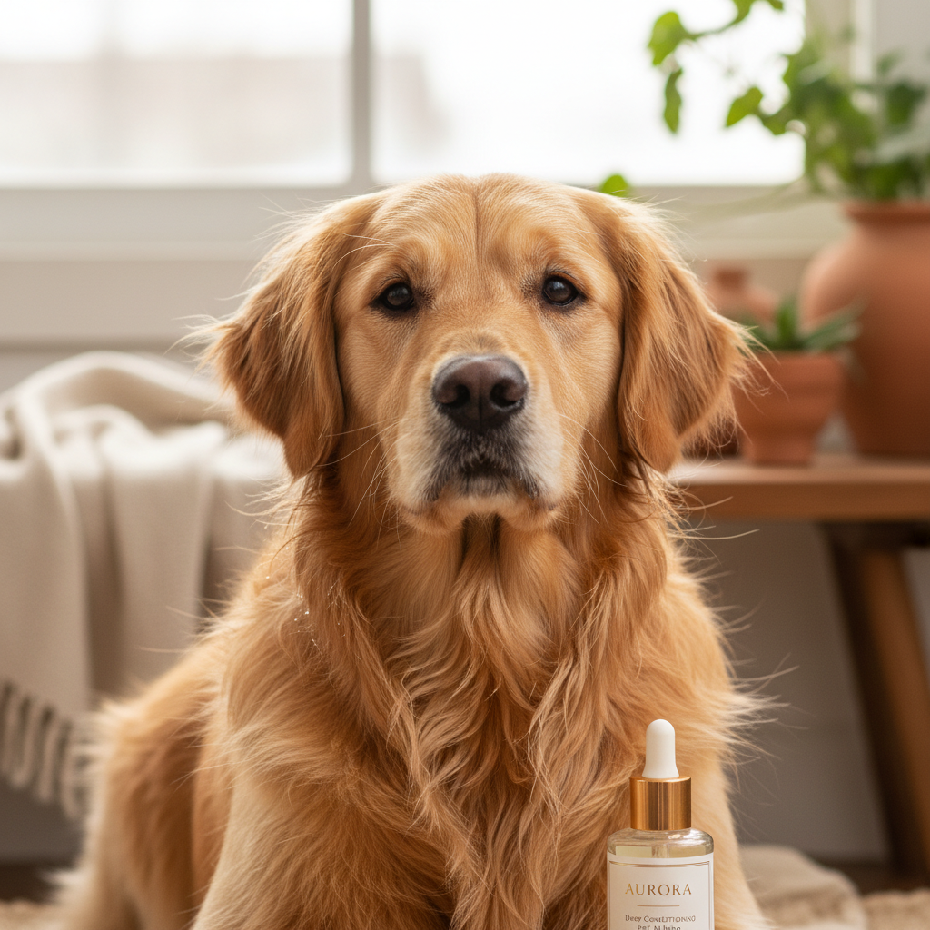 Golden retriever with clean shiny coat after bath - PawBliss pet shampoo